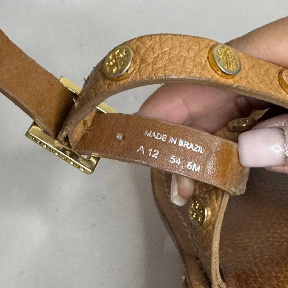 Tory Burch Womens Leather Ankle Strap Sandals Sz US 6 T Strap Logo